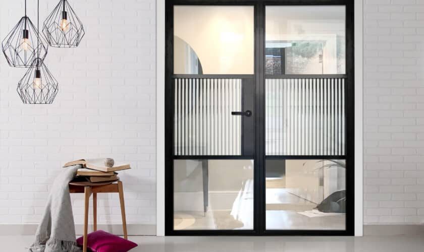 Picture of steel look black doors in a lounge