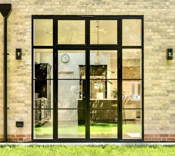 Glazing bars for aluco steel look French doors showing doors in a brick opening for aluminium vs steel article