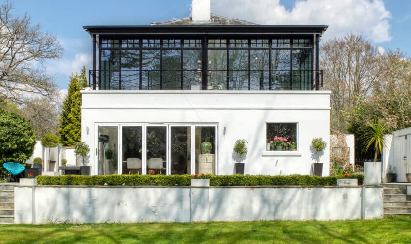 aluco steel look windows in an extension built on a flat roof