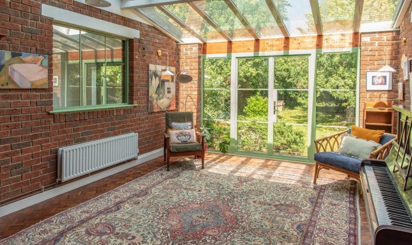 picture of green aluco steel look doors with glazed roof