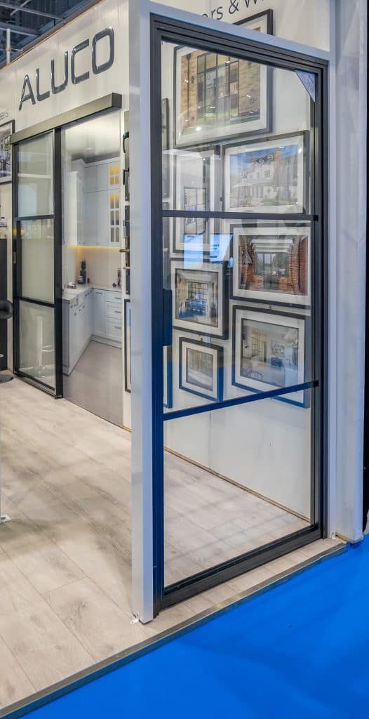 picture of aluco slimline internal doors at HBR show stand in 2025